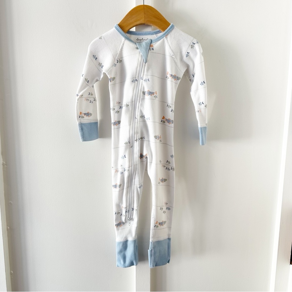 SAPLING blue fish baby footie